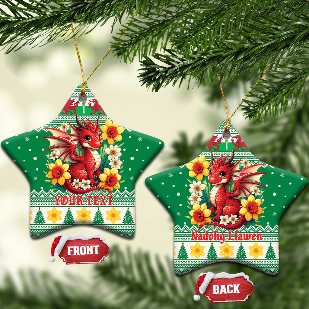 Personalized Wales Christmas Ceramic Ornament Cute Red Welsh Dragon and Daffodils - Wonder Print Shop