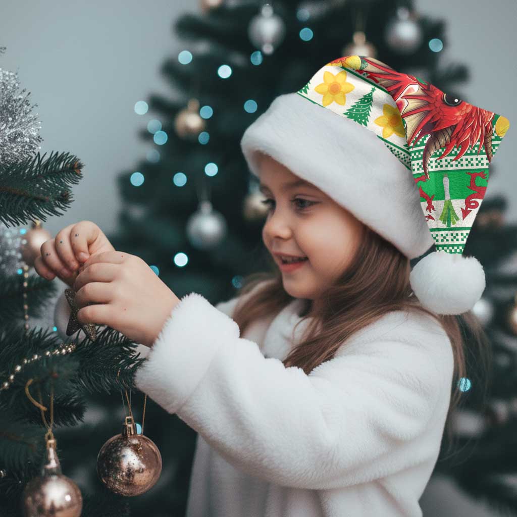 Personalized Wales Christmas Santa Hat Cute Red Welsh Dragon and Daffodils - Wonder Print Shop