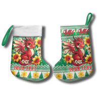 Personalized Wales Christmas Stocking Cute Red Welsh Dragon and Daffodils - Wonder Print Shop