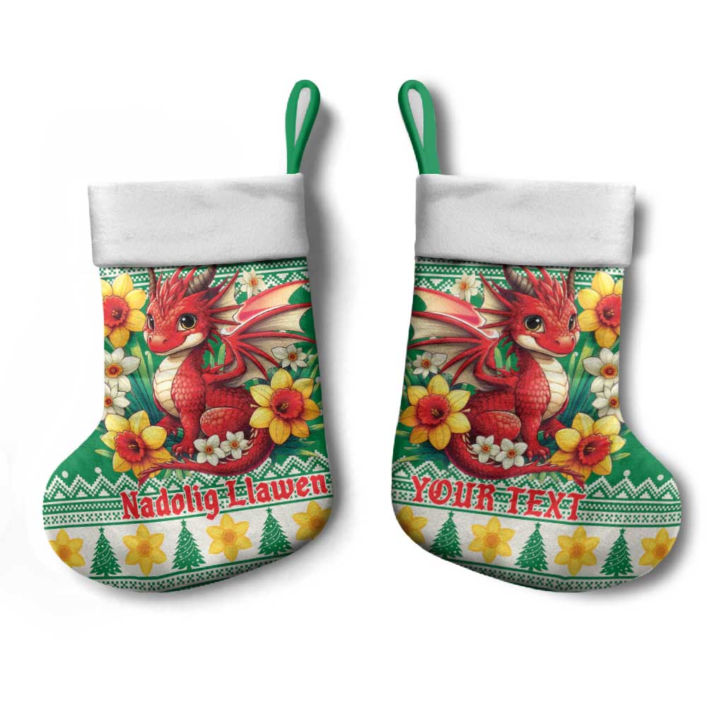 Personalized Wales Christmas Stocking Cute Red Welsh Dragon and Daffodils - Wonder Print Shop