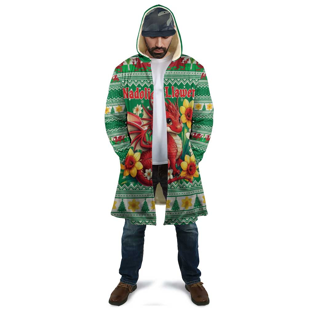 Personalized Wales Christmas Cloak Cute Red Welsh Dragon and Daffodils - Wonder Print Shop