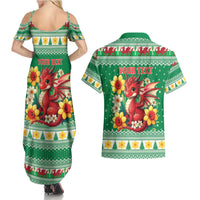 Personalized Wales Christmas Couples Matching Summer Maxi Dress and Hawaiian Shirt Cute Red Welsh Dragon and Daffodils - Wonder Print Shop