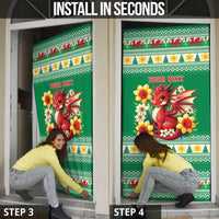 Personalized Wales Christmas Door Cover Cute Red Welsh Dragon and Daffodils - Wonder Print Shop