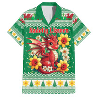 Personalized Wales Christmas Family Matching Long Sleeve Bodycon Dress and Hawaiian Shirt Cute Red Welsh Dragon and Daffodils - Wonder Print Shop