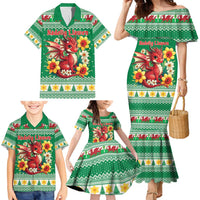Personalized Wales Christmas Family Matching Mermaid Dress and Hawaiian Shirt Cute Red Welsh Dragon and Daffodils - Wonder Print Shop