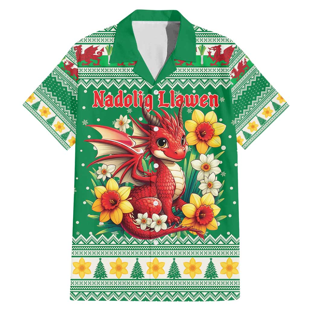 Personalized Wales Christmas Family Matching Mermaid Dress and Hawaiian Shirt Cute Red Welsh Dragon and Daffodils - Wonder Print Shop