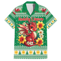Personalized Wales Christmas Family Matching Off The Shoulder Long Sleeve Dress and Hawaiian Shirt Cute Red Welsh Dragon and Daffodils - Wonder Print Shop