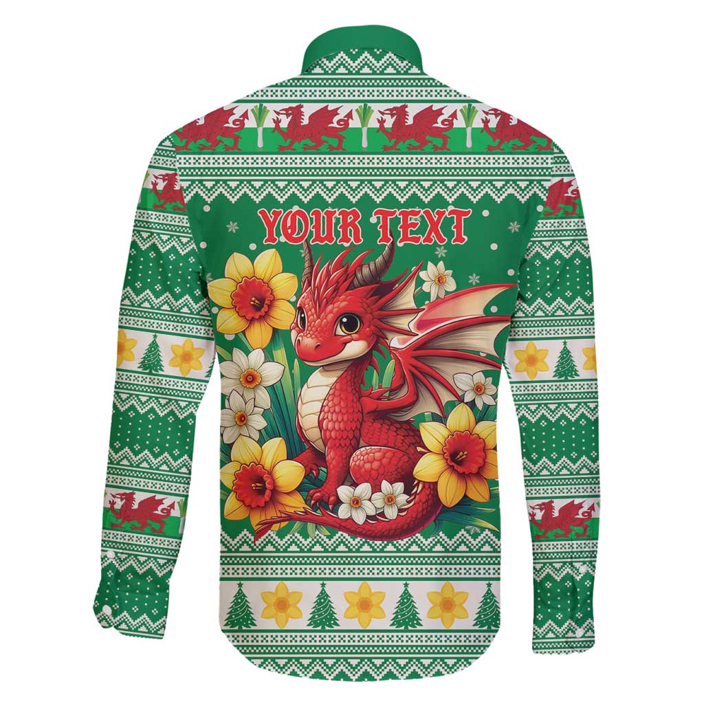 Personalized Wales Christmas Family Matching Off Shoulder Short Dress and Hawaiian Shirt Cute Red Welsh Dragon and Daffodils - Wonder Print Shop