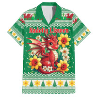 Personalized Wales Christmas Family Matching Short Sleeve Bodycon Dress and Hawaiian Shirt Cute Red Welsh Dragon and Daffodils - Wonder Print Shop