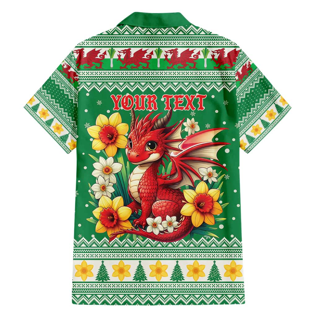 Personalized Wales Christmas Family Matching Short Sleeve Bodycon Dress and Hawaiian Shirt Cute Red Welsh Dragon and Daffodils - Wonder Print Shop