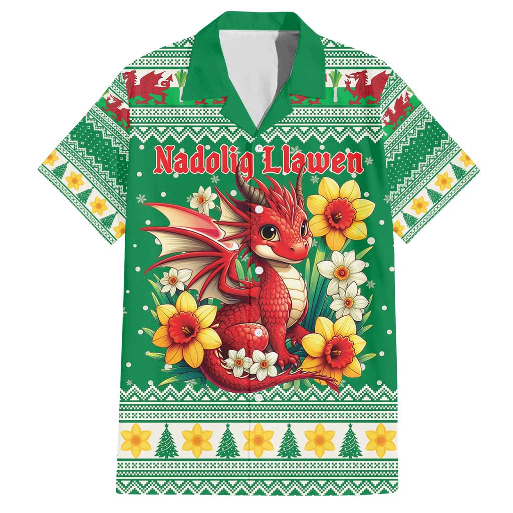 Personalized Wales Christmas Family Matching Tank Maxi Dress and Hawaiian Shirt Cute Red Welsh Dragon and Daffodils - Wonder Print Shop