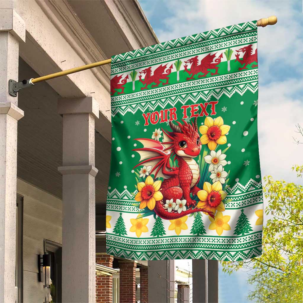 Personalized Wales Christmas Garden Flag Cute Red Welsh Dragon and Daffodils - Wonder Print Shop