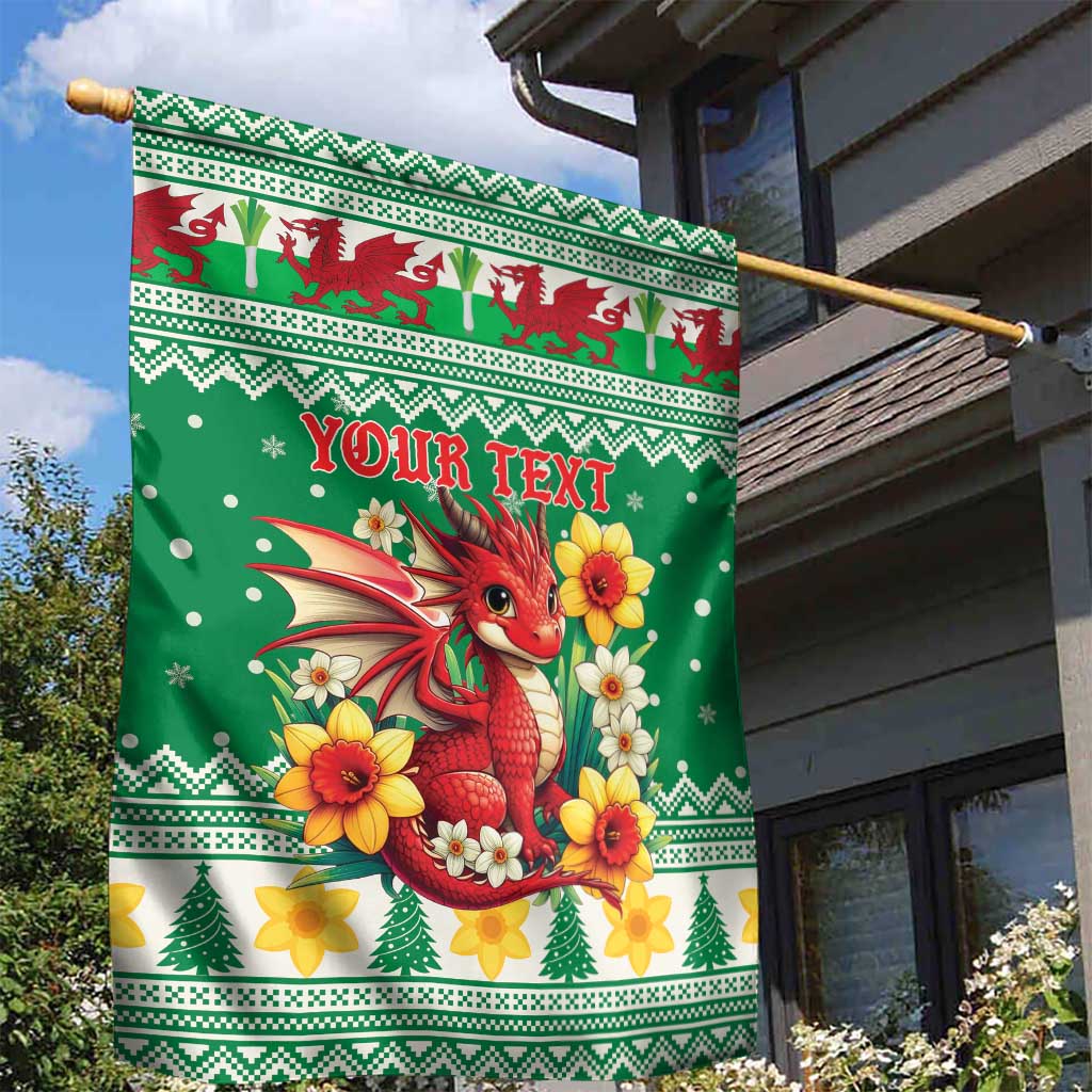 Personalized Wales Christmas Garden Flag Cute Red Welsh Dragon and Daffodils - Wonder Print Shop