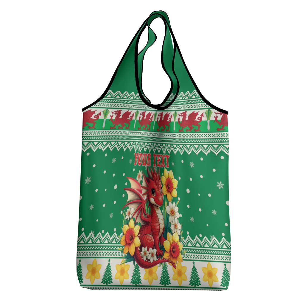 Personalized Wales Christmas Grocery Bag Cute Red Welsh Dragon and Daffodils - Wonder Print Shop