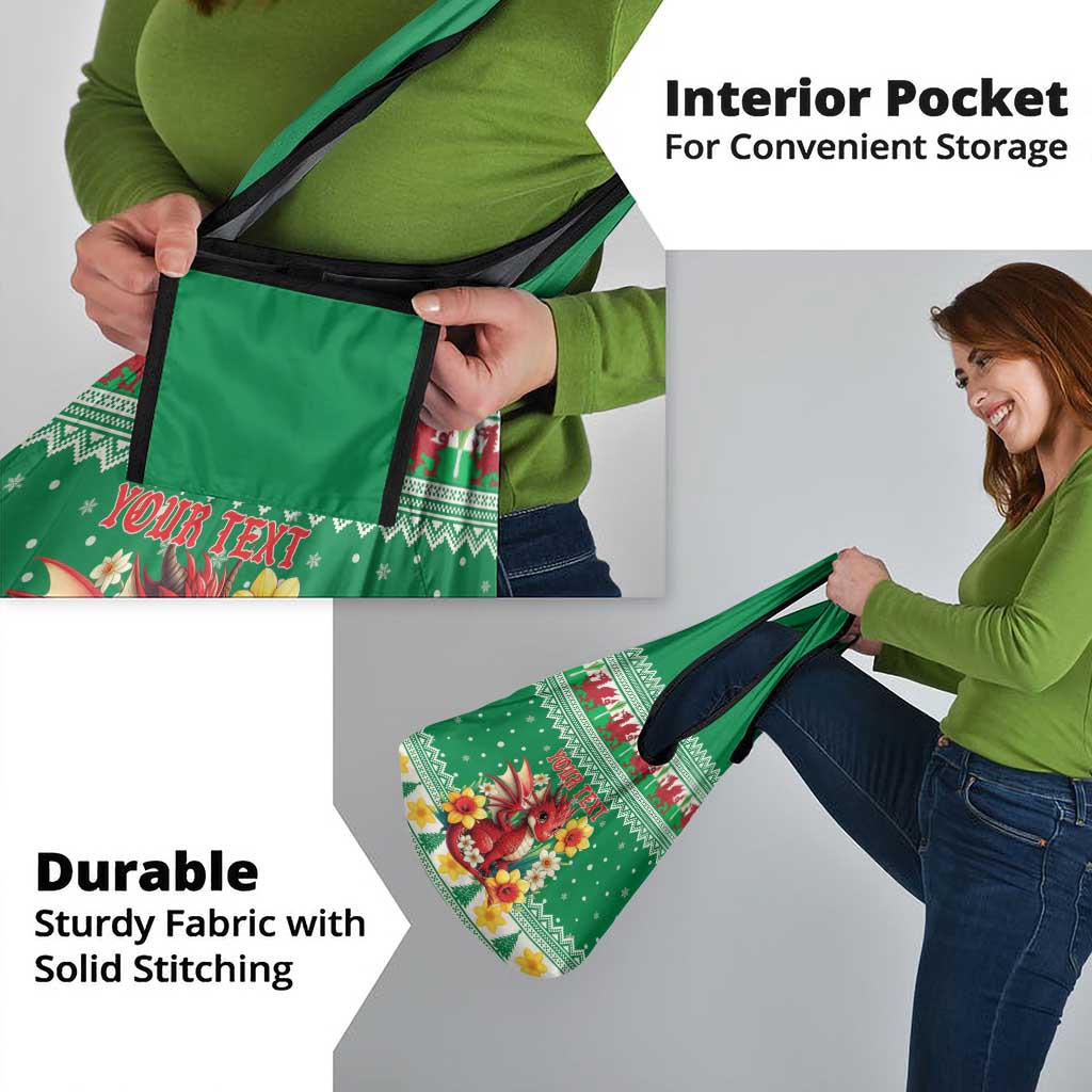 Personalized Wales Christmas Grocery Bag Cute Red Welsh Dragon and Daffodils - Wonder Print Shop