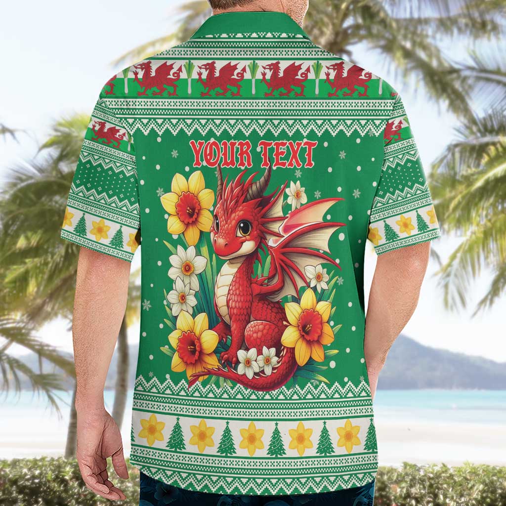 Personalized Wales Christmas Hawaiian Shirt Cute Red Welsh Dragon and Daffodils - Wonder Print Shop