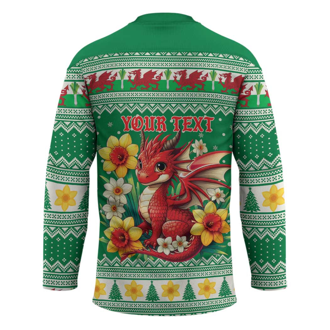 Personalized Wales Christmas Hockey Jersey Cute Red Welsh Dragon and Daffodils - Wonder Print Shop