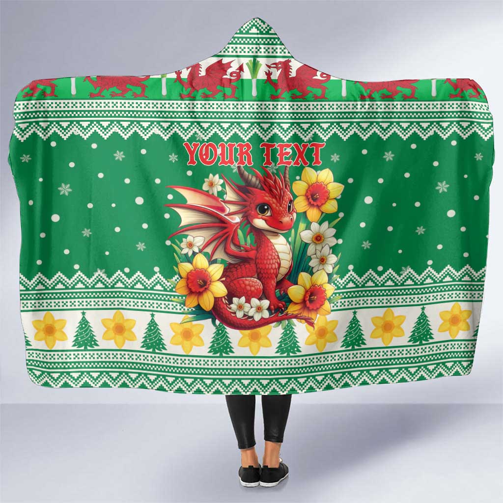 Personalized Wales Christmas Hooded Blanket Cute Red Welsh Dragon and Daffodils - Wonder Print Shop