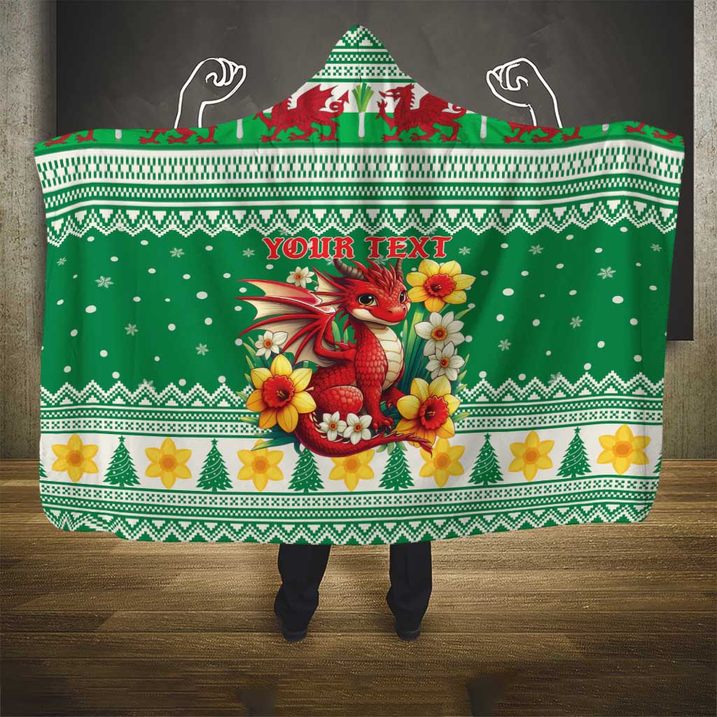 Personalized Wales Christmas Hooded Blanket Cute Red Welsh Dragon and Daffodils - Wonder Print Shop