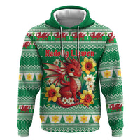 Personalized Wales Christmas Hoodie Cute Red Welsh Dragon and Daffodils - Wonder Print Shop