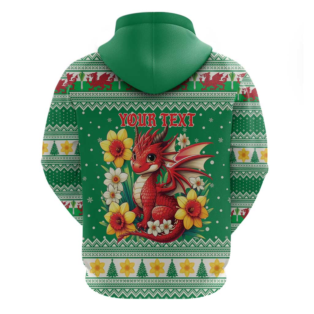 Personalized Wales Christmas Hoodie Cute Red Welsh Dragon and Daffodils - Wonder Print Shop