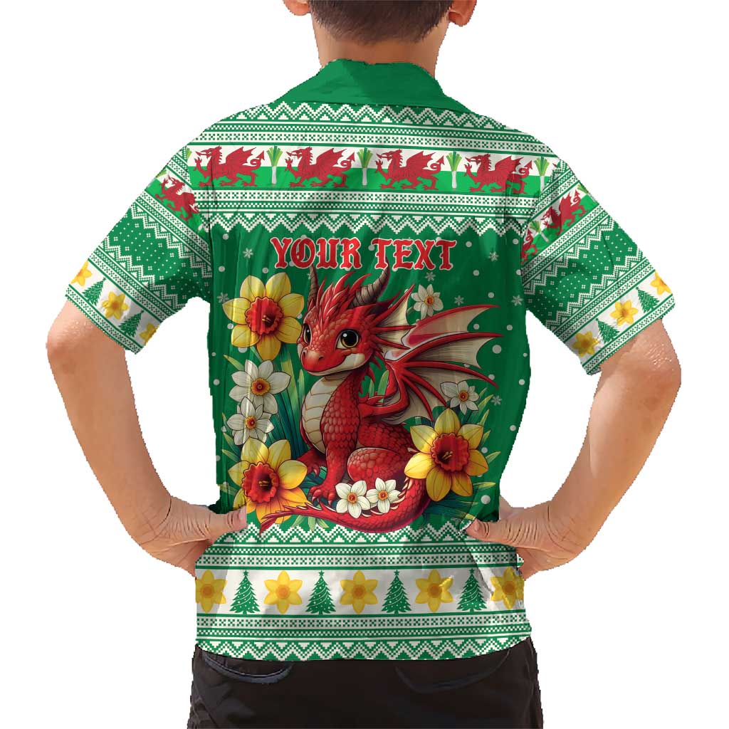 Personalized Wales Christmas Kid Hawaiian Shirt Cute Red Welsh Dragon and Daffodils - Wonder Print Shop