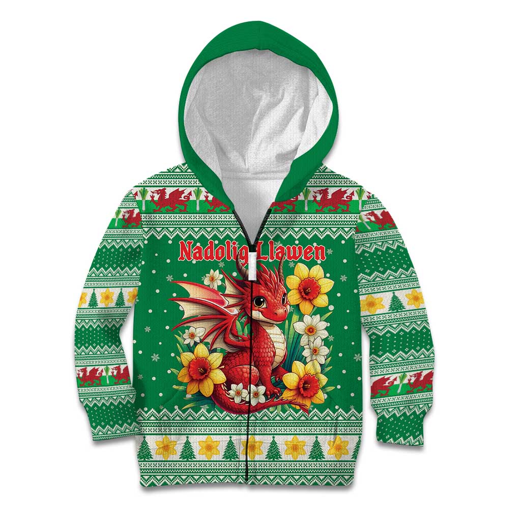 Personalized Wales Christmas Kid Hoodie Cute Red Welsh Dragon and Daffodils - Wonder Print Shop