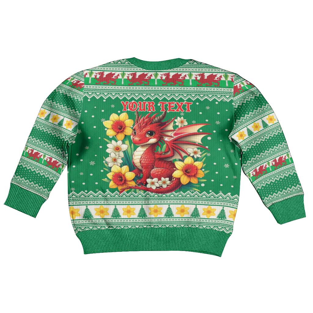 Personalized Wales Christmas Kid Ugly Christmas Sweater Cute Red Welsh Dragon and Daffodils - Wonder Print Shop