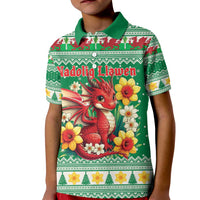 Personalized Wales Christmas Kid Polo Shirt Cute Red Welsh Dragon and Daffodils - Wonder Print Shop