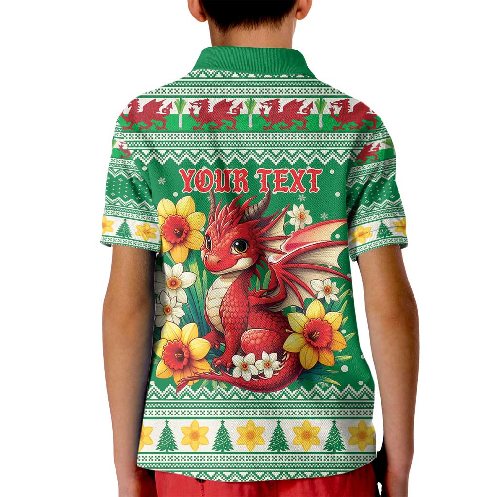 Personalized Wales Christmas Kid Polo Shirt Cute Red Welsh Dragon and Daffodils - Wonder Print Shop