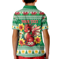 Personalized Wales Christmas Kid Polo Shirt Cute Red Welsh Dragon and Daffodils - Wonder Print Shop