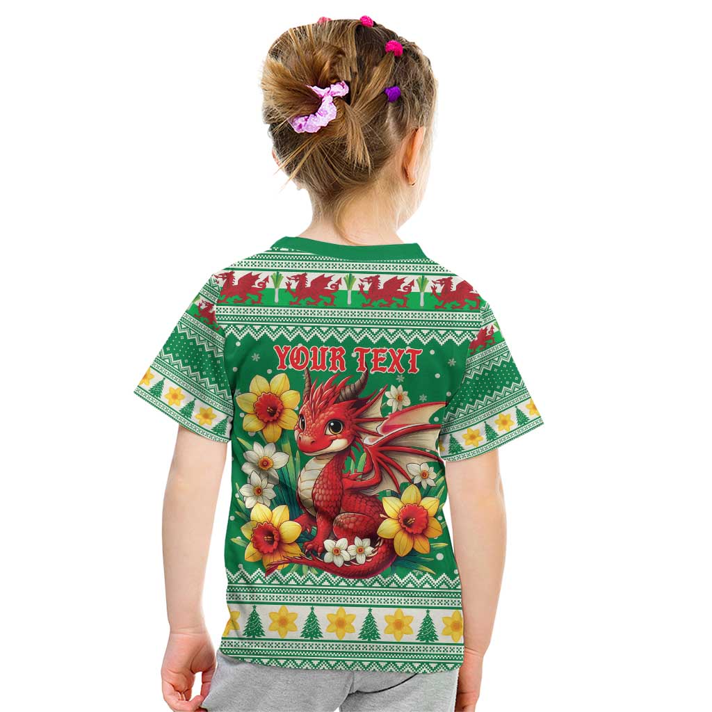 Personalized Wales Christmas Kid T Shirt Cute Red Welsh Dragon and Daffodils - Wonder Print Shop