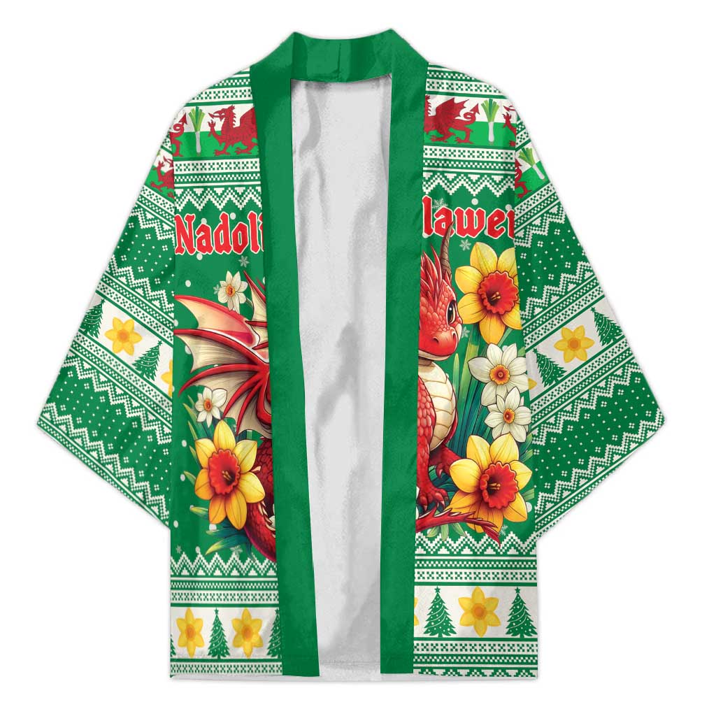 Personalized Wales Christmas Kimono Cute Red Welsh Dragon and Daffodils - Wonder Print Shop