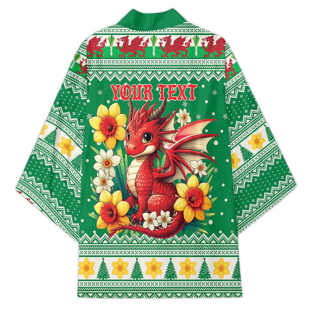 Personalized Wales Christmas Kimono Cute Red Welsh Dragon and Daffodils - Wonder Print Shop