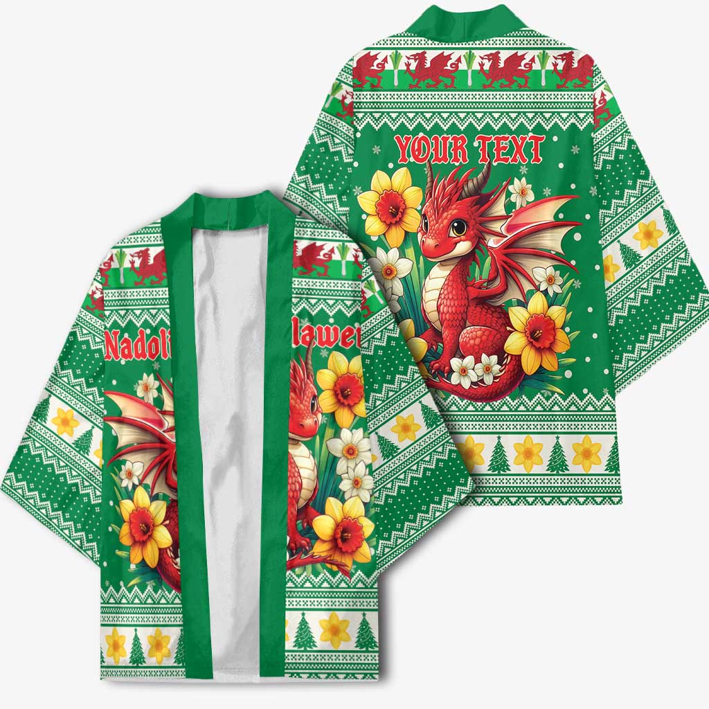 Personalized Wales Christmas Kimono Cute Red Welsh Dragon and Daffodils - Wonder Print Shop