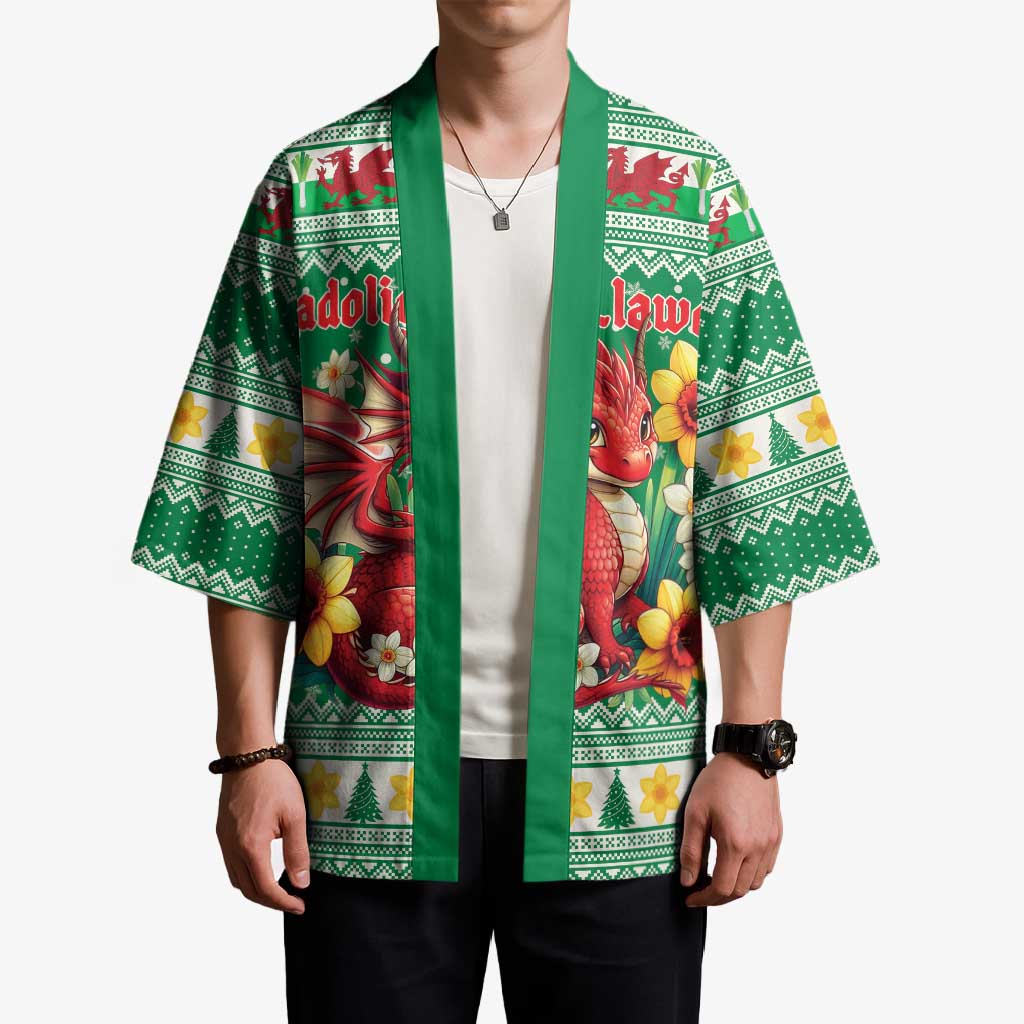 Personalized Wales Christmas Kimono Cute Red Welsh Dragon and Daffodils - Wonder Print Shop