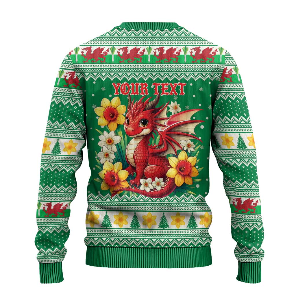 Personalized Wales Christmas Ugly Christmas Sweater Cute Red Welsh Dragon and Daffodils - Wonder Print Shop