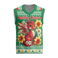 Personalized Wales Christmas Knitted V-Neck Vest Cute Red Welsh Dragon and Daffodils - Wonder Print Shop