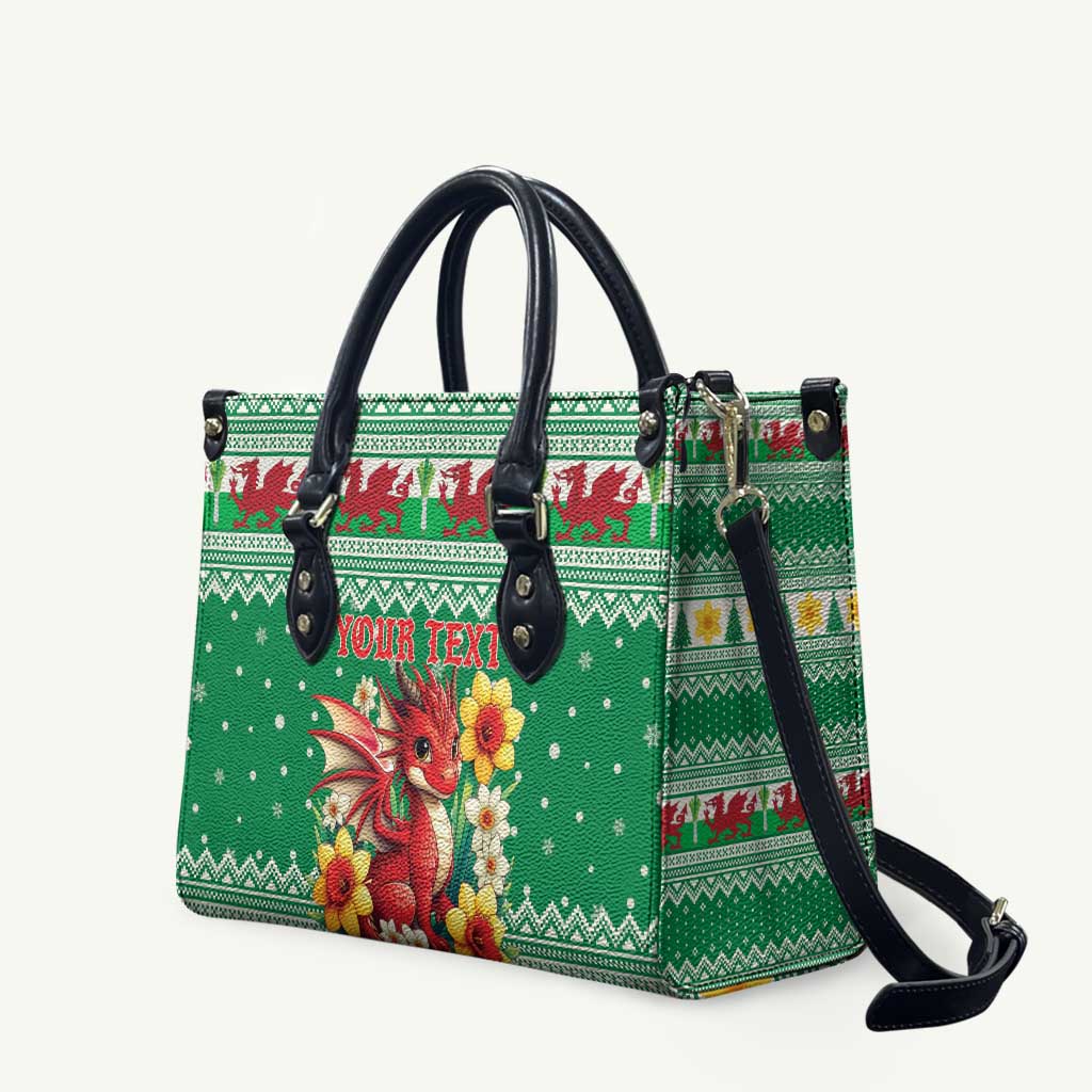 Personalized Wales Christmas Leather Bag Cute Red Welsh Dragon and Daffodils - Wonder Print Shop