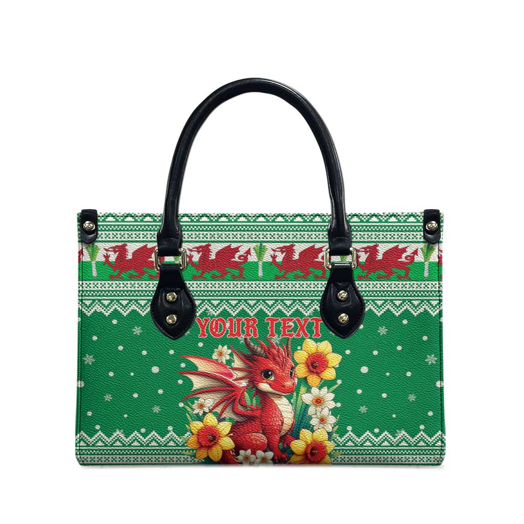 Personalized Wales Christmas Leather Bag Cute Red Welsh Dragon and Daffodils - Wonder Print Shop
