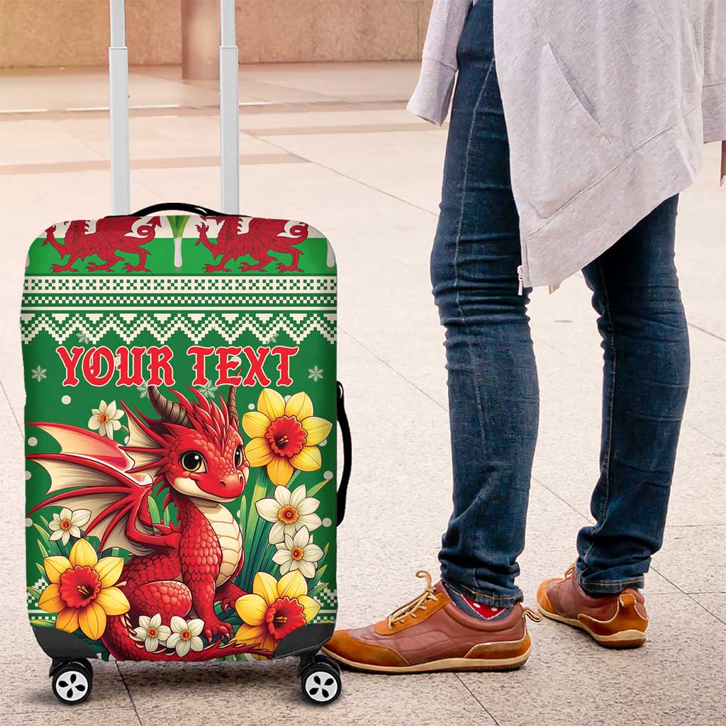 Personalized Wales Christmas Luggage Cover Cute Red Welsh Dragon and Daffodils - Wonder Print Shop