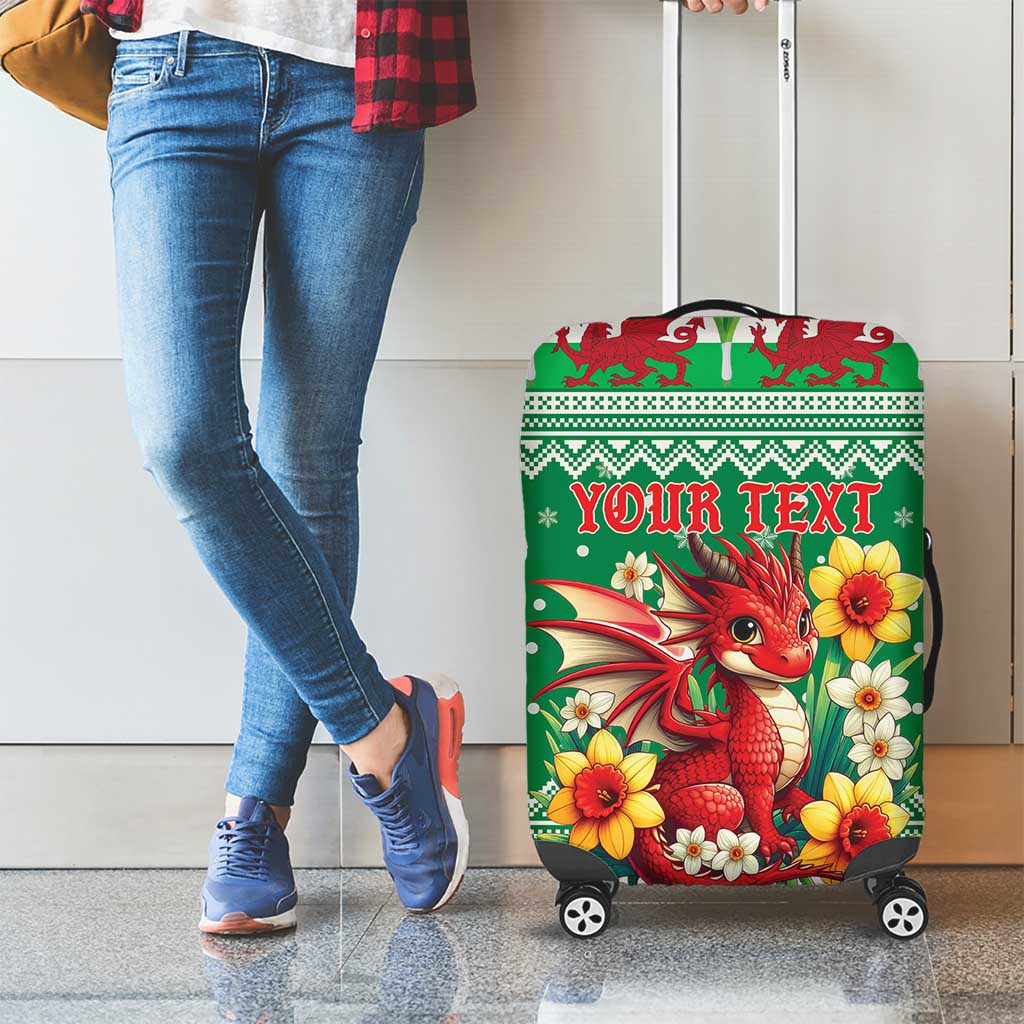 Personalized Wales Christmas Luggage Cover Cute Red Welsh Dragon and Daffodils - Wonder Print Shop