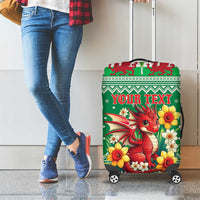 Personalized Wales Christmas Luggage Cover Cute Red Welsh Dragon and Daffodils - Wonder Print Shop