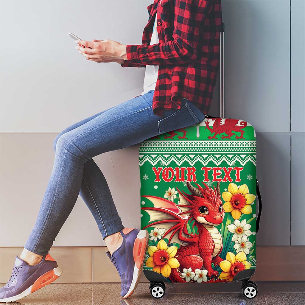 Personalized Wales Christmas Luggage Cover Cute Red Welsh Dragon and Daffodils - Wonder Print Shop