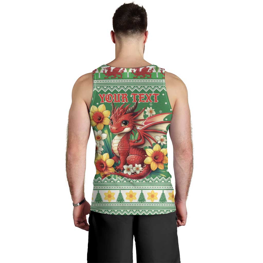 Personalized Wales Christmas Men Tank Top Cute Red Welsh Dragon and Daffodils - Wonder Print Shop