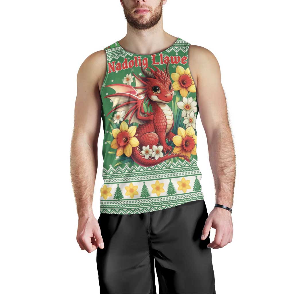 Personalized Wales Christmas Men Tank Top Cute Red Welsh Dragon and Daffodils - Wonder Print Shop