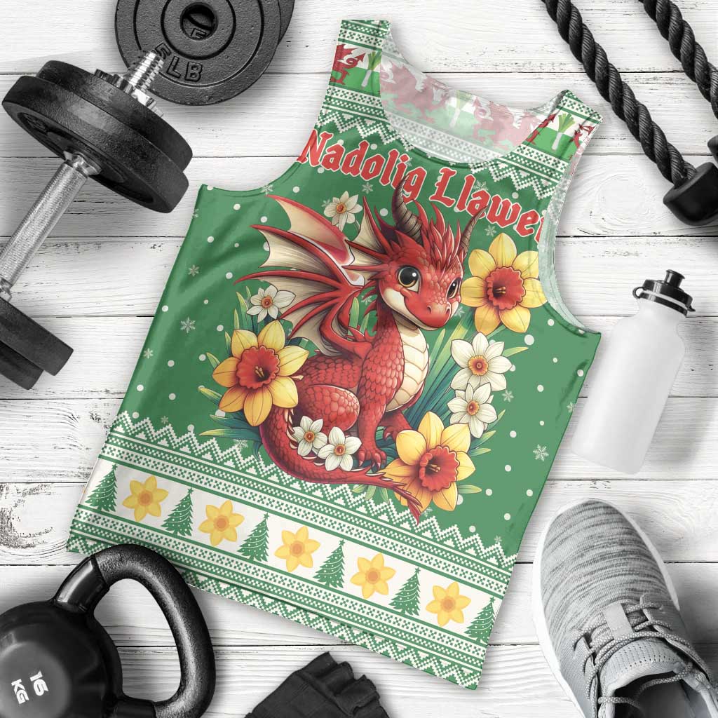 Personalized Wales Christmas Men Tank Top Cute Red Welsh Dragon and Daffodils - Wonder Print Shop
