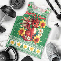 Personalized Wales Christmas Men Tank Top Cute Red Welsh Dragon and Daffodils - Wonder Print Shop