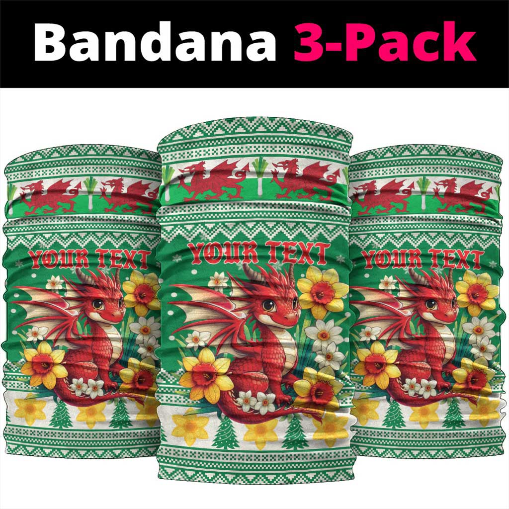 Personalized Wales Christmas Neck Gaiter Cute Red Welsh Dragon and Daffodils - Wonder Print Shop