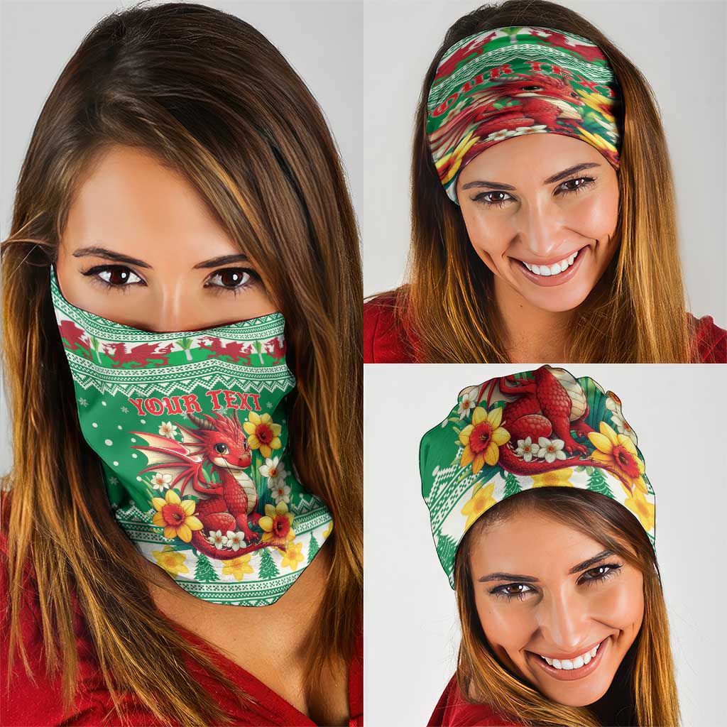 Personalized Wales Christmas Neck Gaiter Cute Red Welsh Dragon and Daffodils - Wonder Print Shop